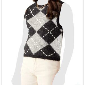 ENGLISH FACTORY Women's Sleeveless Argyle Knit Sweater Vest